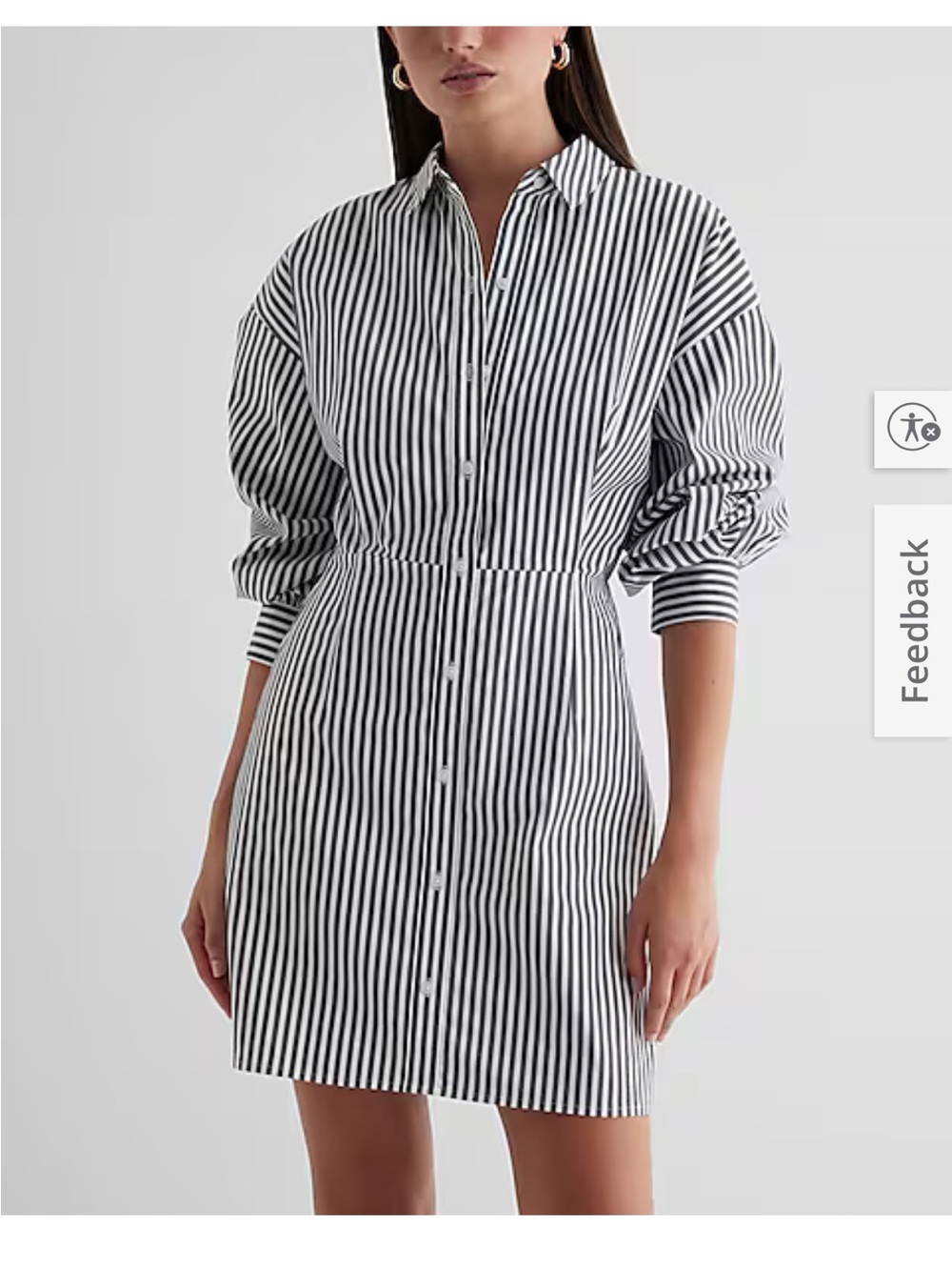 NWT Express Striped Fitted Poplin Long Sleeve Mini Shirt Dress XS